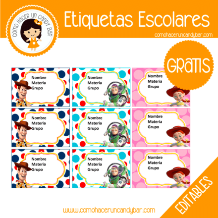 Etiqueta Escolar para descargar gratis toys story
