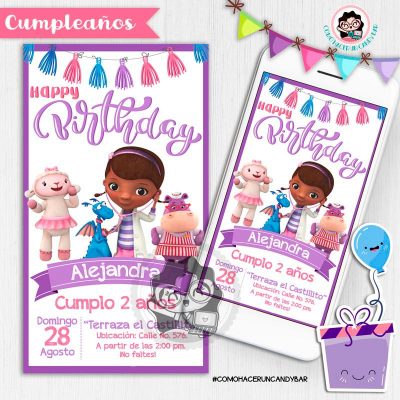 Invitación digital whatsapp Dr. Juguetes kits imprimibles para fiestas