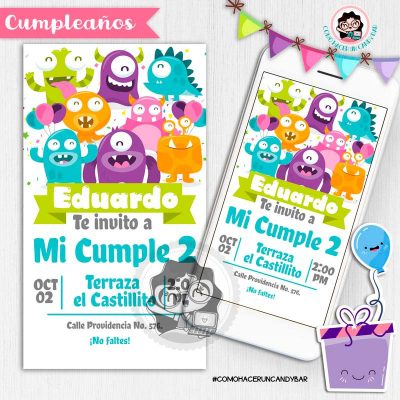 Invitación digital whatsapp monsters kits imprimibles para fiestas