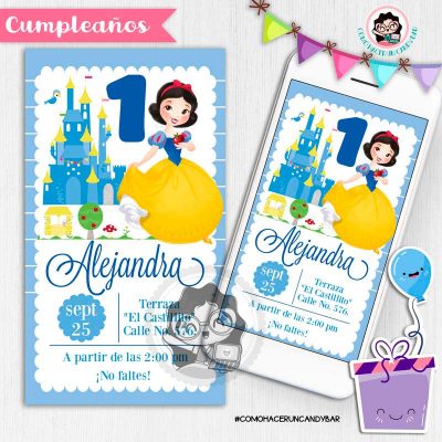 Invitación digital whatsapp princesa Blanca nieves kits imprimibles para fiestas