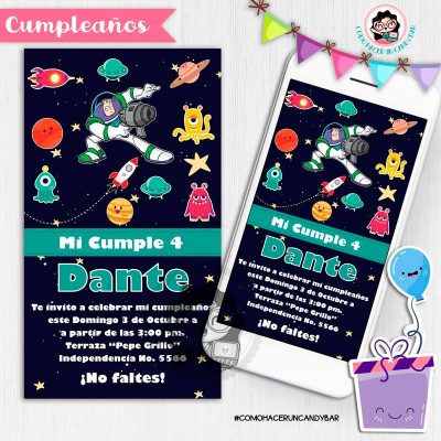 Invitación digital whatsapp Toy story buzz kits imprimibles para fiestas