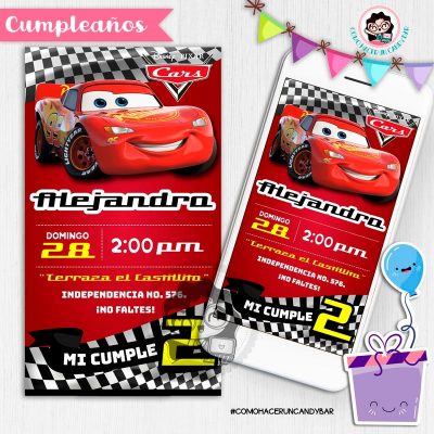 Invitación digital whatsapp Cars kits imprimibles para fiestas