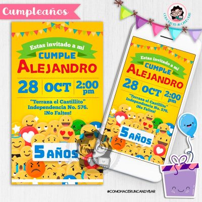 Invitación digital whatsapp emoji kits imprimibles para fiestas