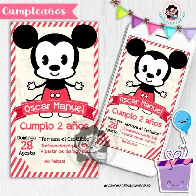 Invitación digital whatsapp mickey vintage kits imprimibles para fiestas