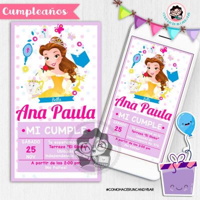 Invitación digital whatsapp la bella y la bestia kits imprimibles para fiestas