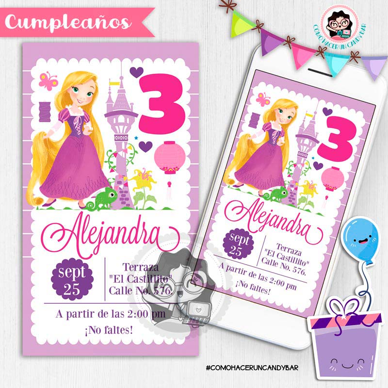 Invitación digital whatsapp princesa rapunzel kits imprimibles para fiestas