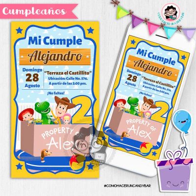 Invitación digital whatsapp Toy story kits imprimibles para fiestas