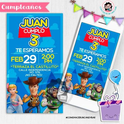 Invitación digital whatsapp Toy story woody y buzz kits imprimibles para fiestas