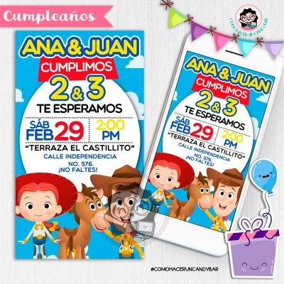 Invitación digital whatsapp toy story woody y jessie kits imprimibles para fiestas