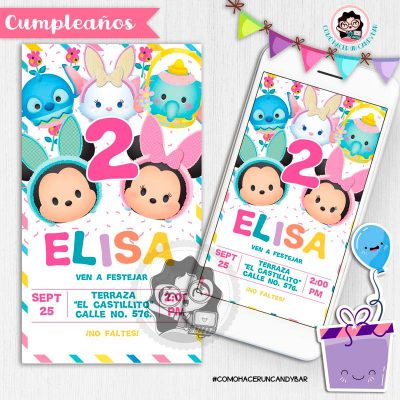 Invitación digital whatsapp tsum tsum kits imprimibles para fiestas