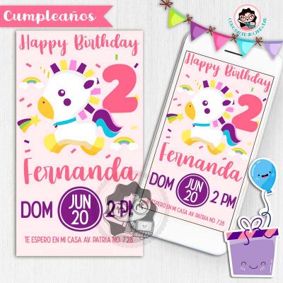 Invitación digital whatsapp unicornio kits imprimibles para fiestas