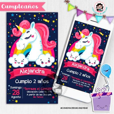 Invitación digital whatsapp unicornio kits imprimibles para fiestas