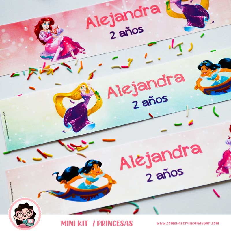 kit imprimible Princesas Disney Etiqueta Botella