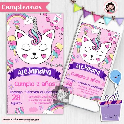 Invitación digital gatito para whatsapp cumpleaños fiesta kits imprimibles para fiestas