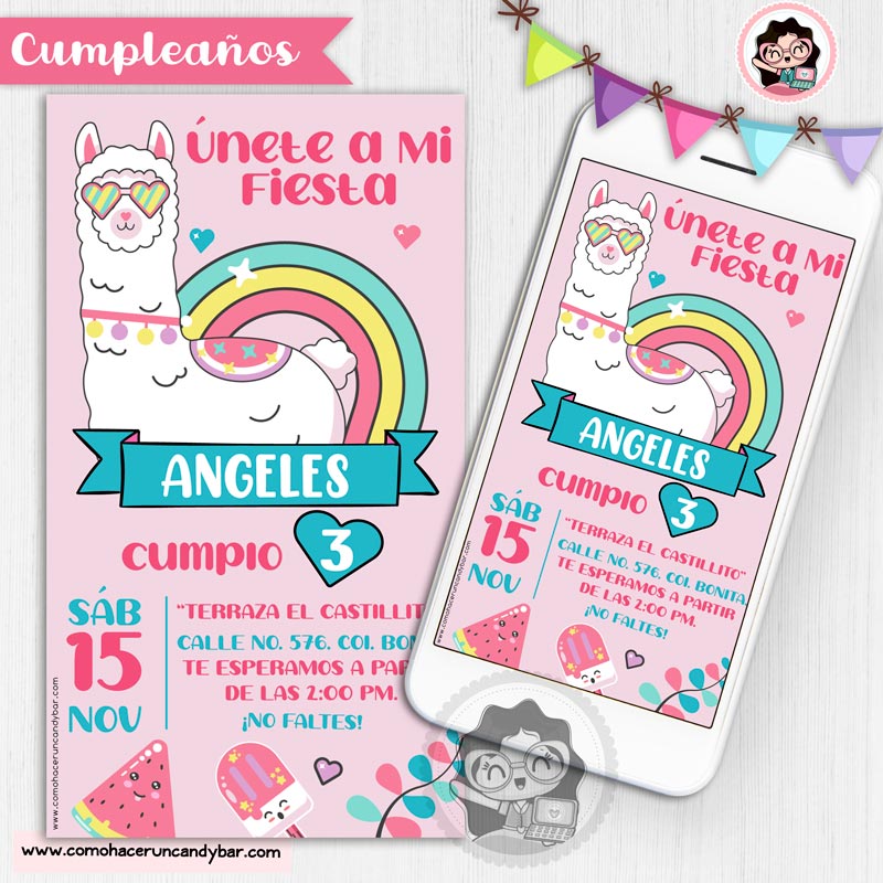 Invitación digital Llama para whatsapp cumpleaños fiesta kits imprimibles para fiestas