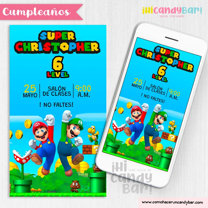 Invitación Digital Mario Bros And Luigi Como Hacer Un Candy Bar Tienda De Kits E Invitaciones